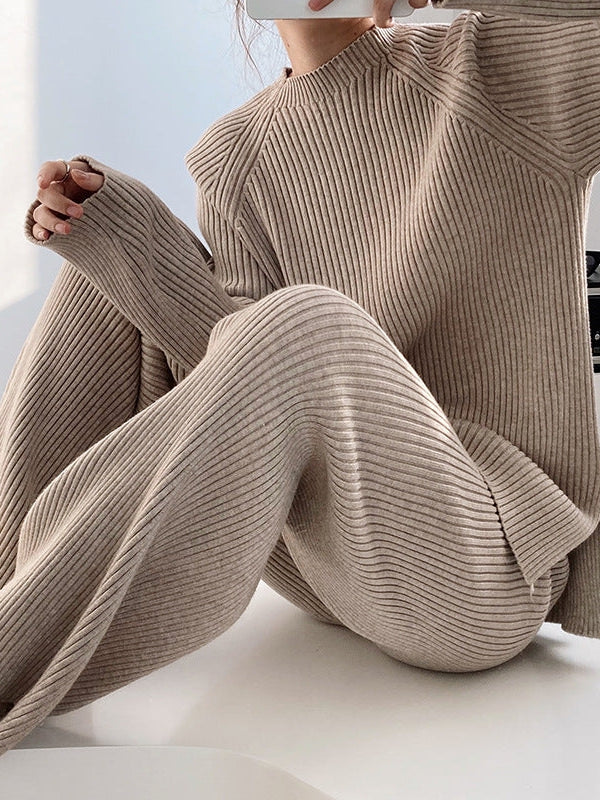 Stripe Soft Knit Turtle Neck Coord Set
