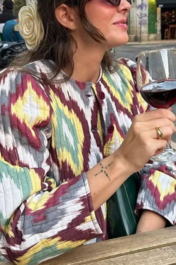 Printed Single-Breasted Cotton Jacket + Casual Trousers Set