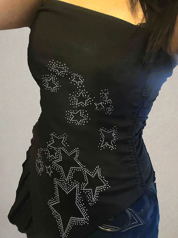 Black Y2k Hot Diamond Bandeau Top