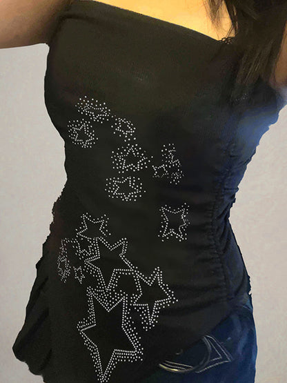 Black Y2k Hot Diamond Bandeau Top