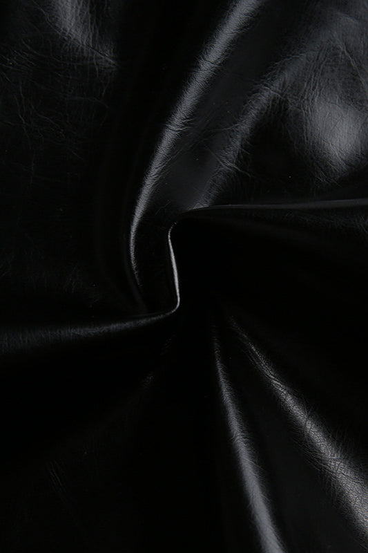 Embroidered Letter PU Leather Coat