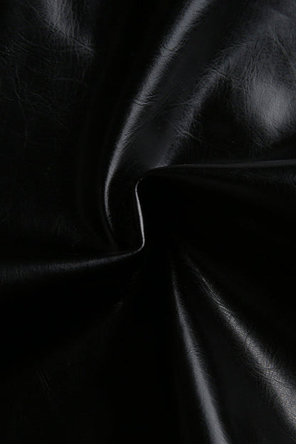 Embroidered Letter PU Leather Coat