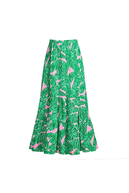 Green Ruffle Print One Piece Swimsuit