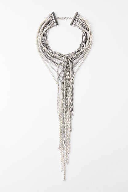 Pearl Rhinestone Multi Strand Necklace