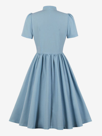Vintage 1950s Midi Swing Tea Dress for Women - Bow Neck Short Sleeve Fit and Flare Rockabilly Gown - Garden Party 2026