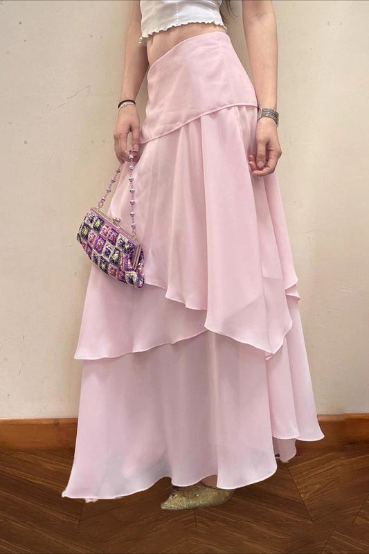 Low Rise Ruffle Trim Maxi Skirt