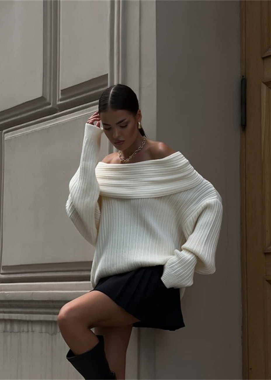 Oversized Off-Shoulder Knit Sweater