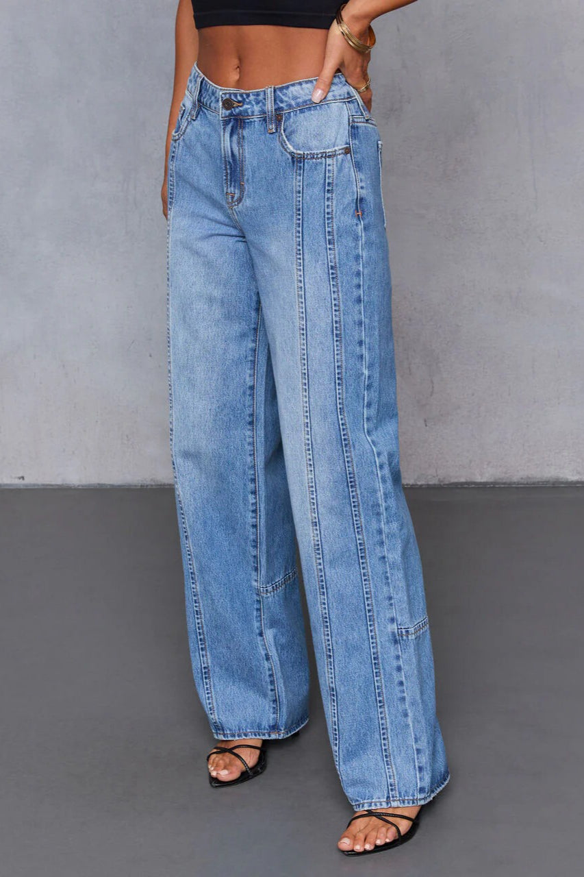Mid-Rise Washed Versatile Long-Leg Jeans