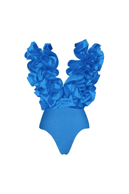 Lace V-Neck Blue Swimsuit