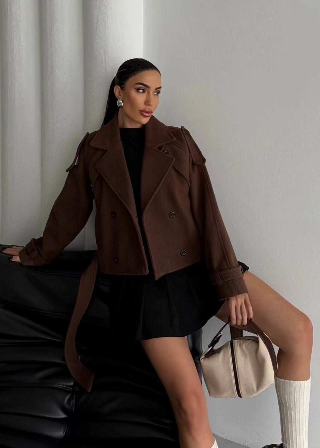 Reina - Cropped Belted Wool Trench
