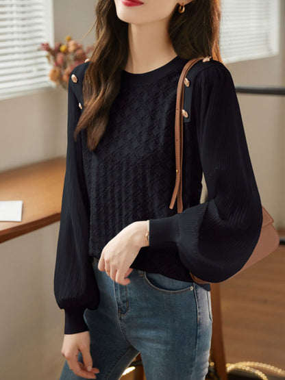 Alyssa Elegant Balloon Sleeve Knitted Blouse