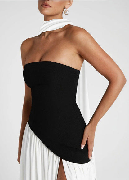 Monaco Drama - Strapless Contrast Gown with High Slit