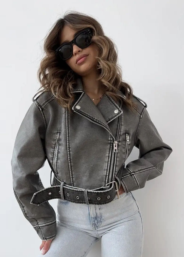 Washed Faux Leather Moto Jacket – Vintage Biker Edge