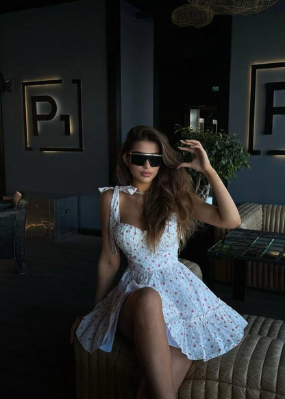 Blossom Charm - Floral Tie-Strap Mini Dress