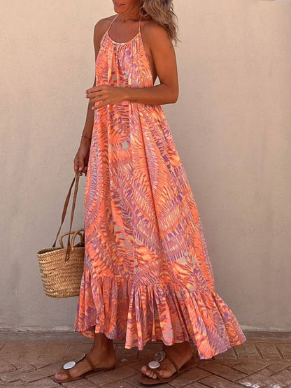Santorini Sunrise - Ethnic Print A-line Maxi Dress