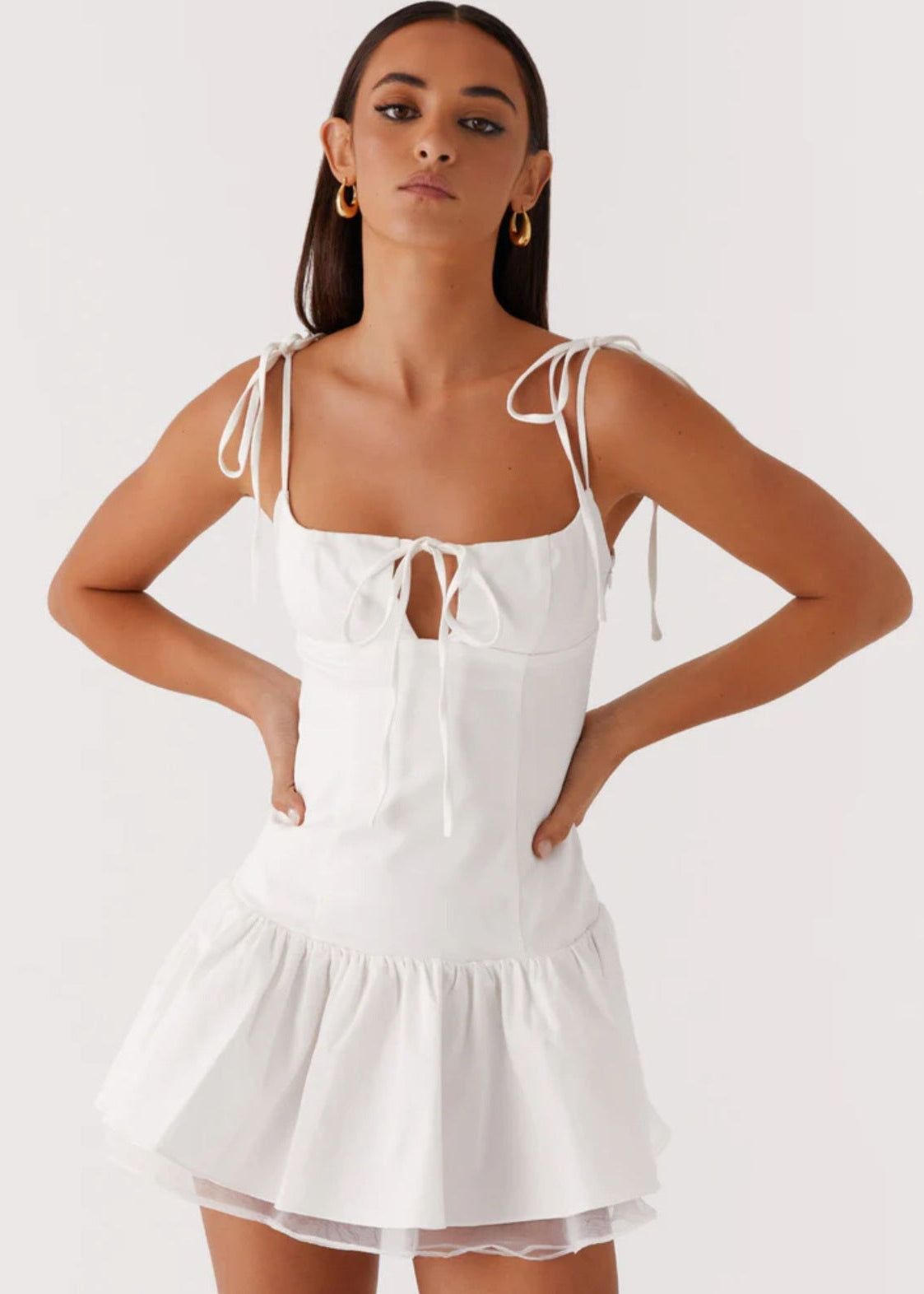Ivory Ruffle-Trim Mini Dress