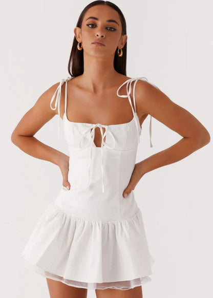 Ivory Ruffle-Trim Mini Dress
