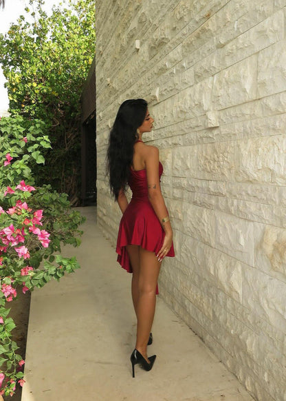 Selene - Asymmetrical Satin Halter Dress