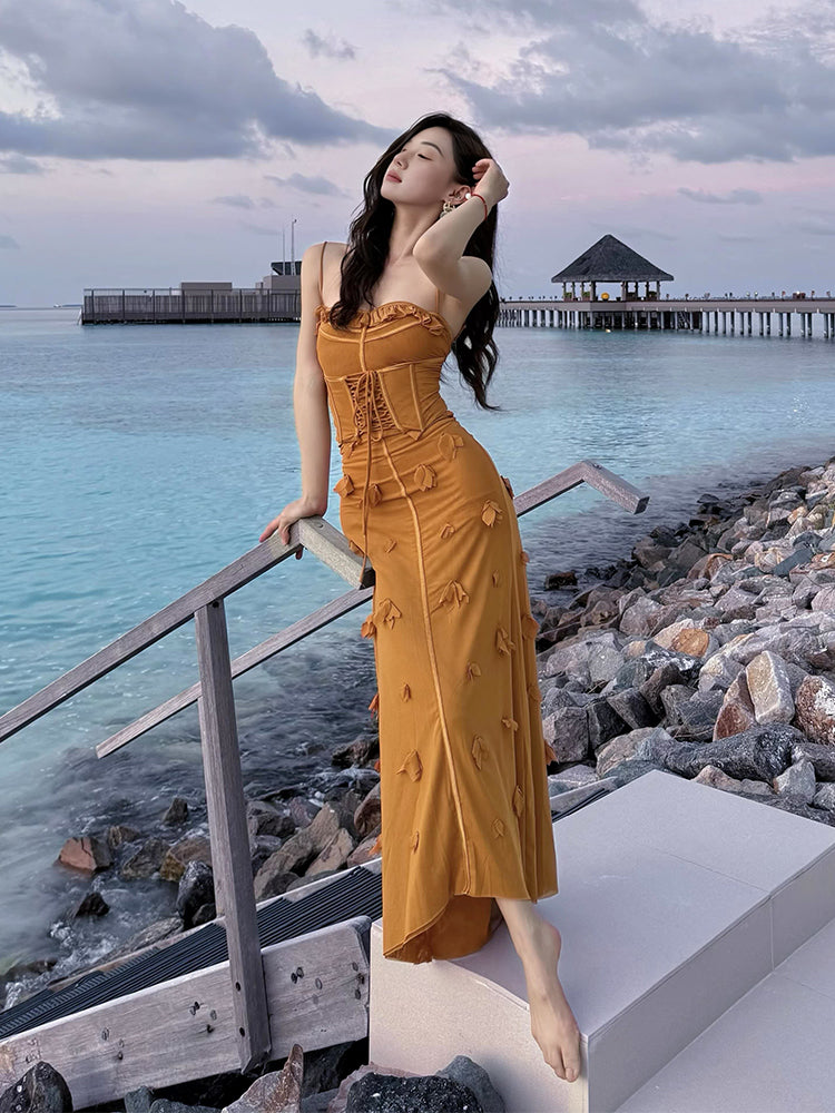 Yellow Floral Tie-Back Maxi Dress