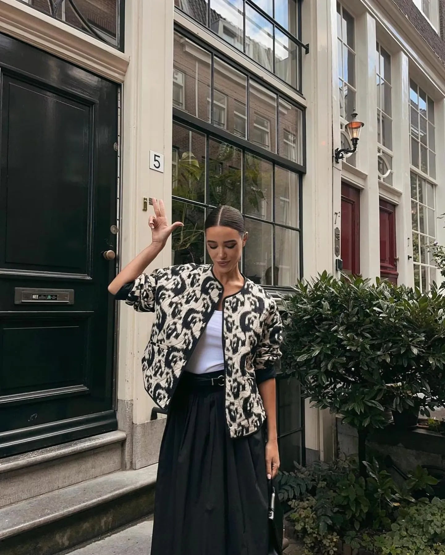 Modern French-Style Printed Cotton Jacket