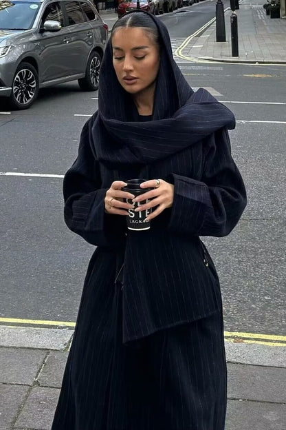 French English Style Scarf Belted Overcoat