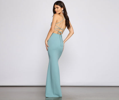Spaghetti Strap Cowl Neck Lace Up Mermaid Maxi Gown
