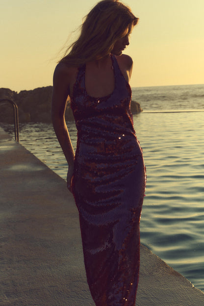 Virginia Halter Neck Sequin Midi Dress