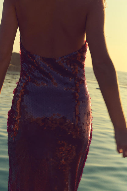 Virginia Halter Neck Sequin Midi Dress