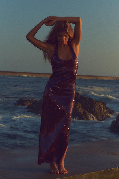 Virginia Halter Neck Sequin Midi Dress