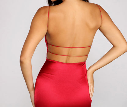 Spaghetti Strap Satin Cross Strap Open Back Bodycon Mini Dress
