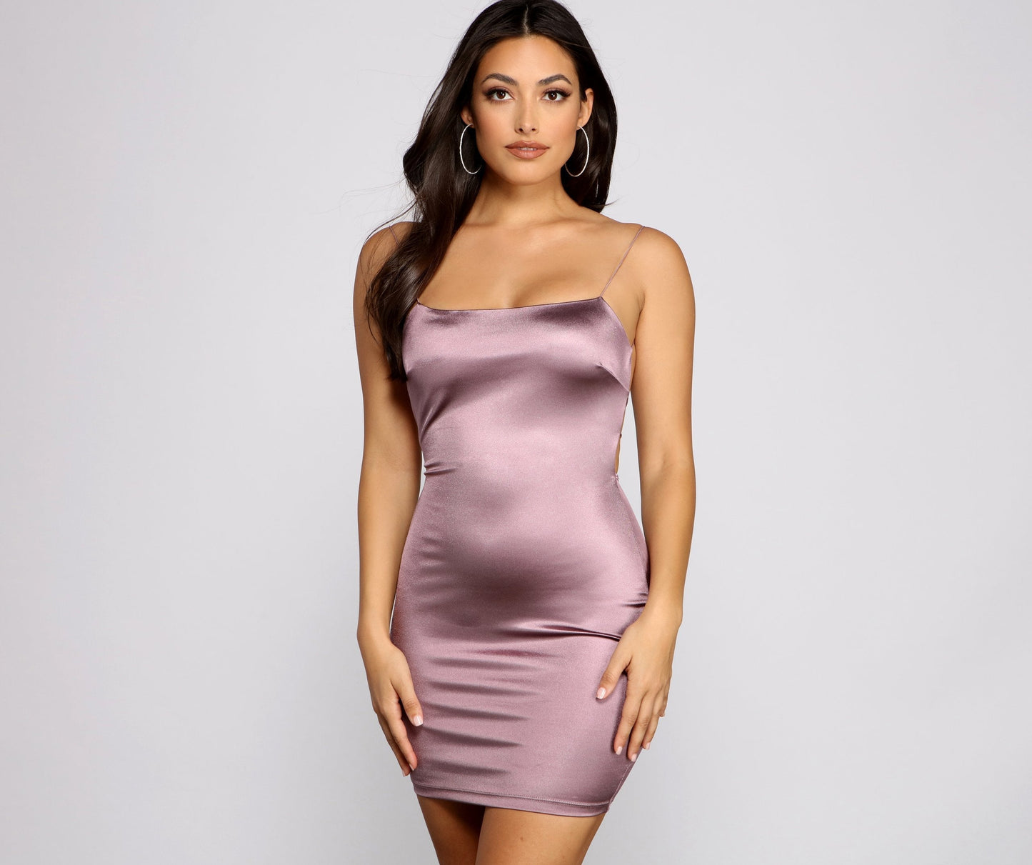 Open Back Crisscross Strap Satin Bodycon Mini Dress