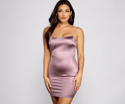 Open Back Crisscross Strap Satin Bodycon Mini Dress
