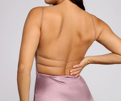 Open Back Crisscross Strap Satin Bodycon Mini Dress