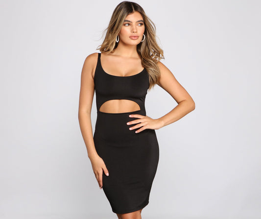 Scoop Neck Waist Cutout Sleeveless Bodycon Midi Dress