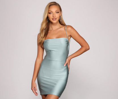 Square Neck Spaghetti Strap Side Ruched Bodycon Mini Dress