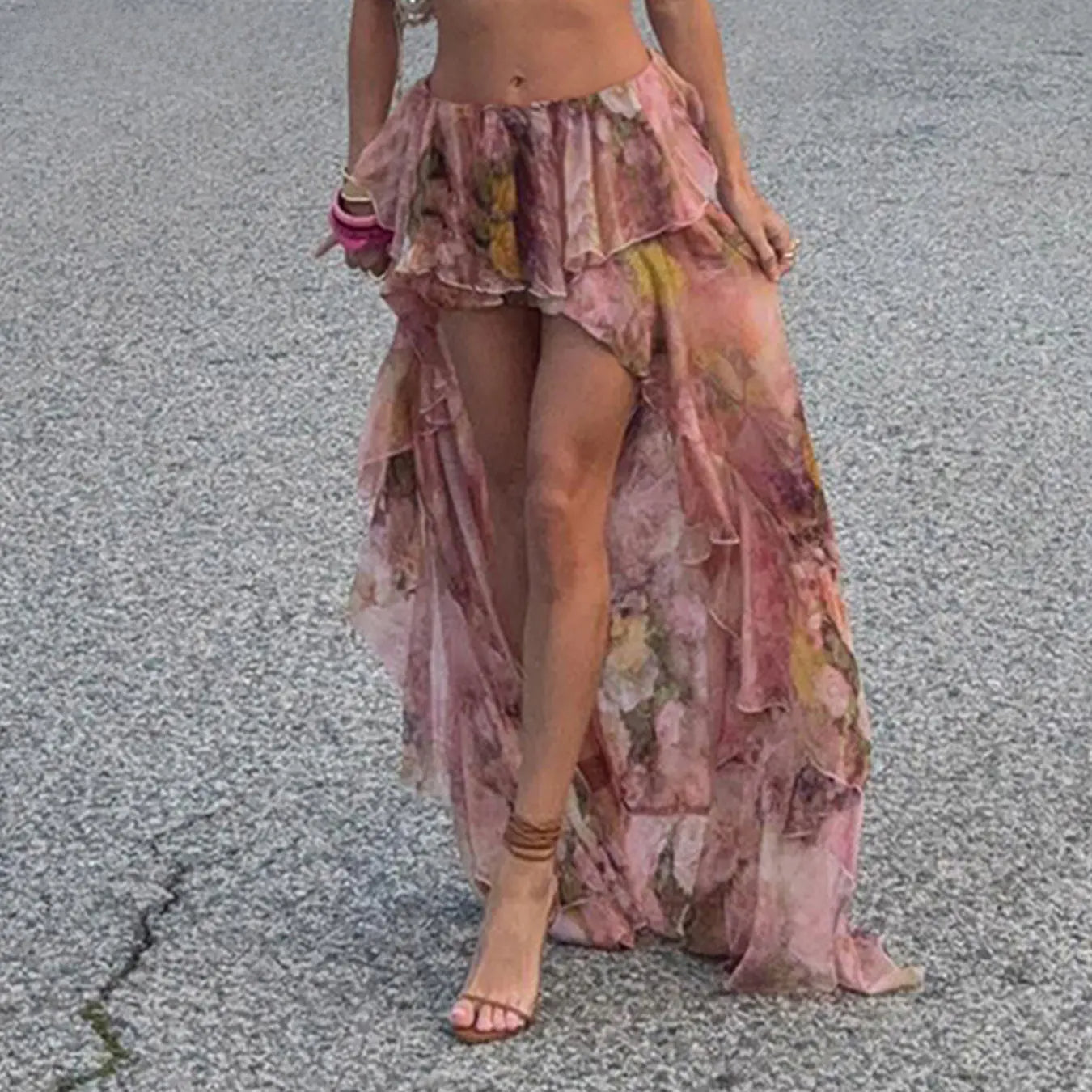 Y2K Floral Printed Low Waist Lace Holiday Skirt