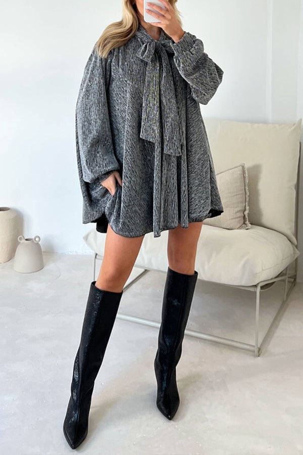 DEMI GOLD METALLIC BOW NECK SHIRT DRESS