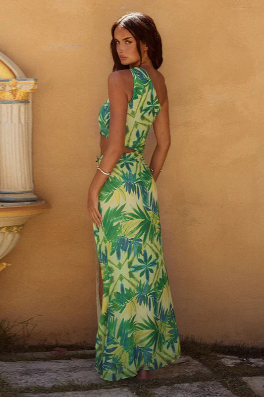 Asymmetrical Shoulder Bodycon Waist Maxi Dress