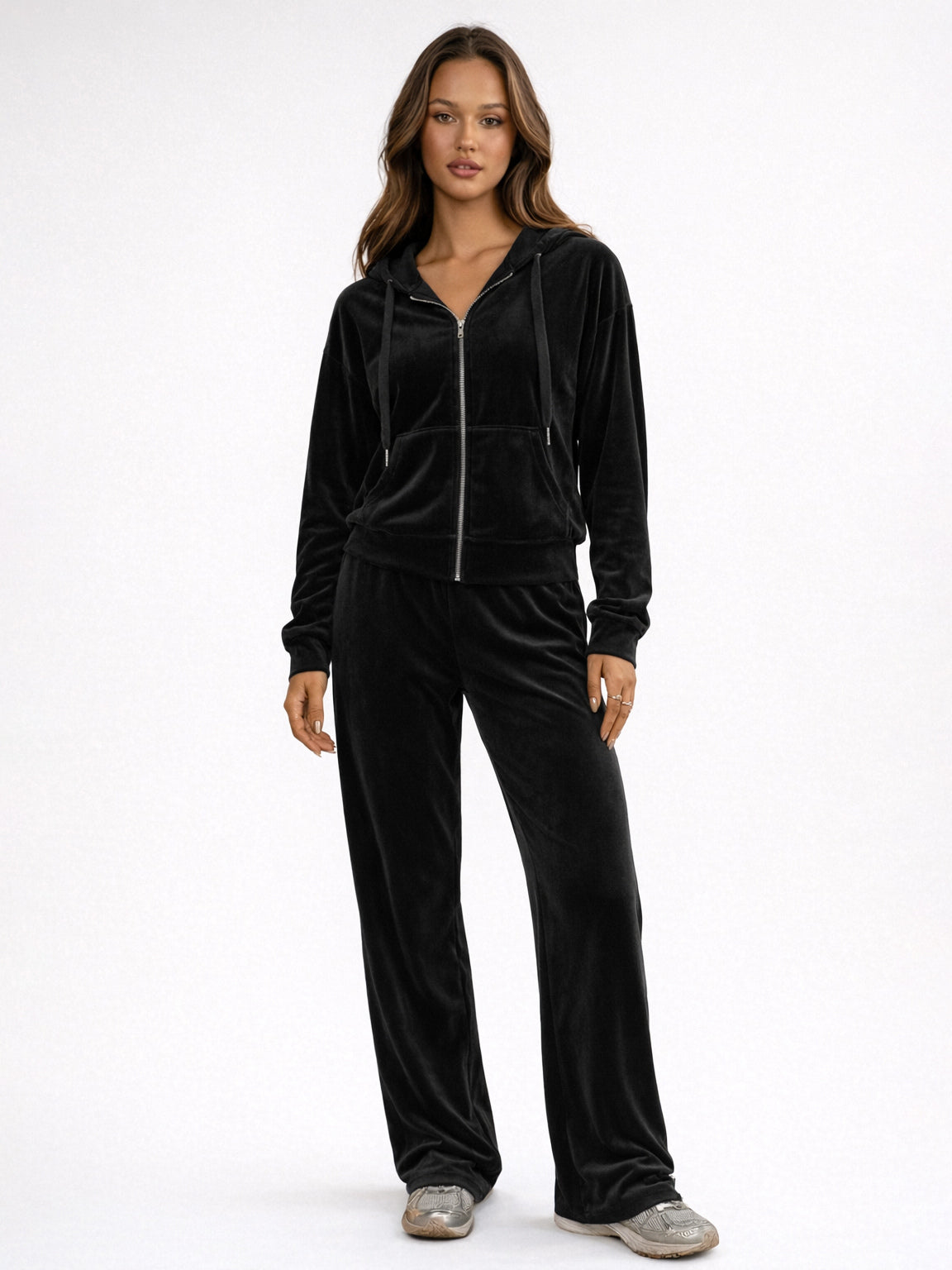 Velour Wide Leg Casual Fit Tracksuit For Women 2026