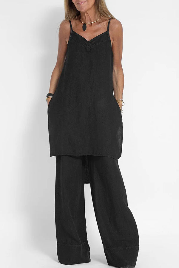 Women Casual Linen Strappy Two Set Suits