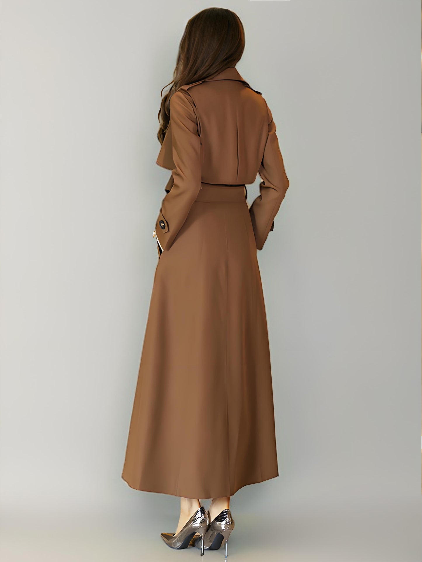 Women's Trench Coat Modern Polyester Turndown Collar Buttons Full Length Coat