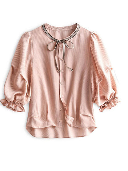 Bella Elegant Bow Tie Striped Shirt Top