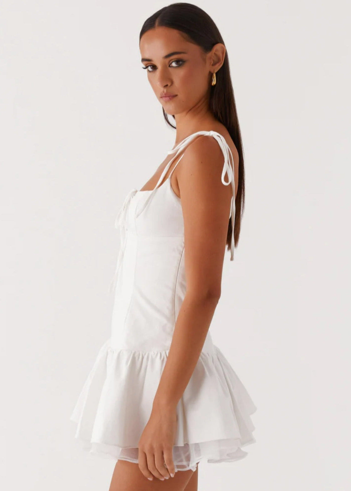 Ivory Ruffle-Trim Mini Dress