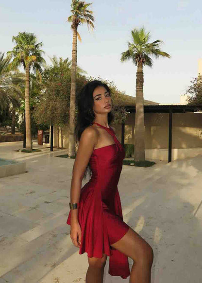 Selene - Asymmetrical Satin Halter Dress