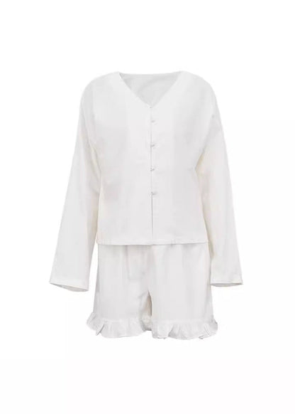 Linen Grace - Two-Piece Ruffle Trim Cotton-Linen Set