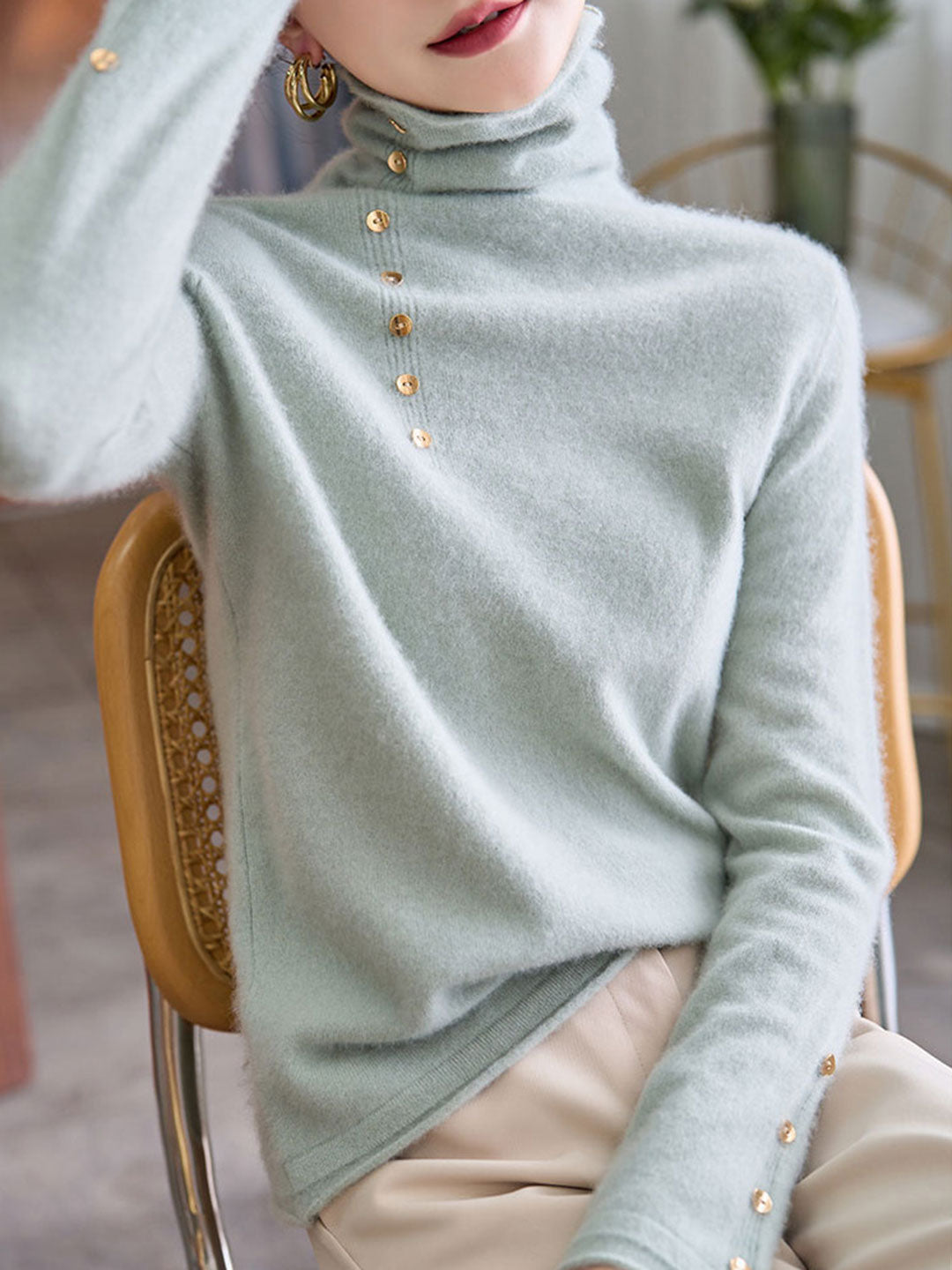 Hilary French Style Turtleneck Sweater-White