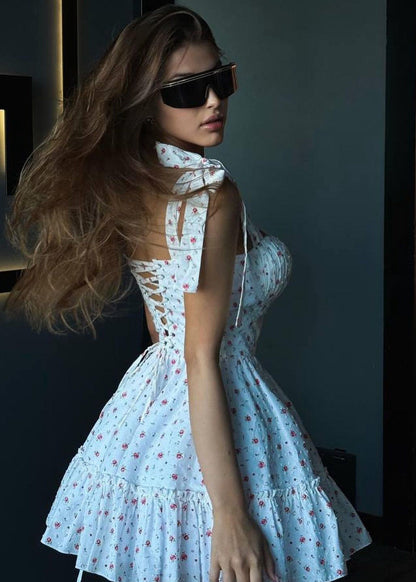 Blossom Charm - Floral Tie-Strap Mini Dress