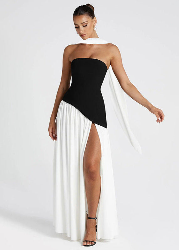 Monaco Drama - Strapless Contrast Gown with High Slit