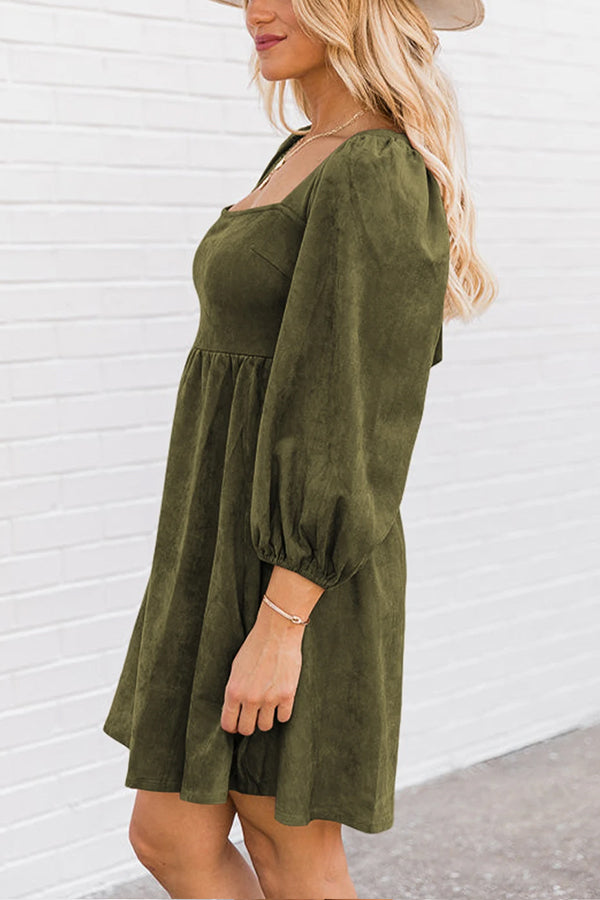 Washed Square Neck High Waist Flared Short Dress