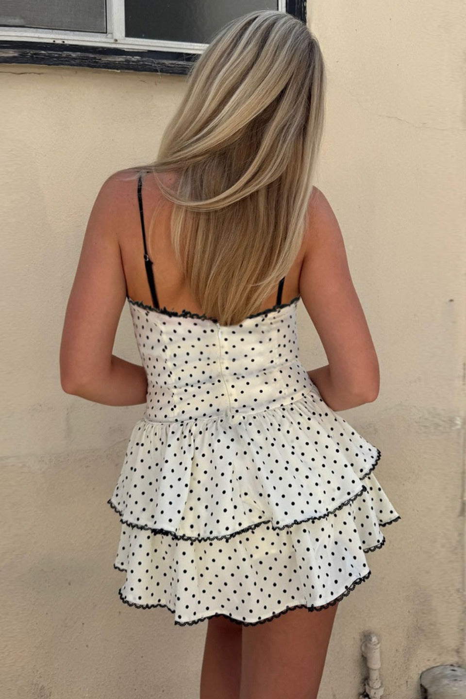 Gingham Check Keyhole Bow Tie Tiered Ruffle Lace Trim Cami Mini Dress